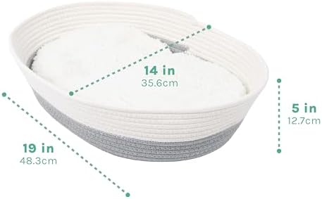 Kitty City Woven Cat Bed with Removable Washable Cushion, Cozy Braided Rope Indoor Cat Bed with Natural Catnip, Warm Round Cat Bed for Small to Medium Cats, 14” x 19" - White/Grey