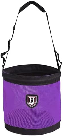 Harrison Howard Horse Muzzle Feed Bag Nylon Mesh Grain Feed Bag with Padded Neck Strap Adjustable Belt Purple Medium