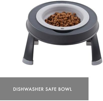 Dexas Pets Elevated Pet Feeder, Small, 1.5 Cup Capacity, Light Gray, Raised Pet Food and Water Bowl