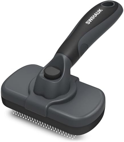 Swihauk Self Cleaning Slicker Brush - Skin Friendly for Dogs & Cats, Deshedding Grooming Tool for Shedding Hair, Puppy Brush for Haired Pets