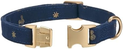 Cotton Fibric Dog Collar with High Grade Metal Buckle, for Small Dogs(Dark Blue,Small:10-15")