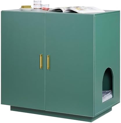 VEVOR Cat Litter Box Enclosure, 31.5 in Hidden Litter Box Cabinet, Wooden Indoor Cat Washroom with Ventilated Holes, Double-Door Kitty Pet House Furniture, End Side Table Fit Most Litterboxes