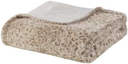 Madison Park Zuri Faux Fur Reversible Throw Blanket, 50 x 60 in, Leopard