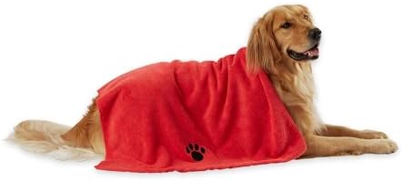Bone Dry Pet Grooming Towel Collection Absorbent Microfiber X-Large, 41x23.5", Embroidered Red