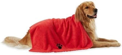 Bone Dry Pet Grooming Towel Collection Absorbent Microfiber X-Large, 41x23.5", Embroidered Red
