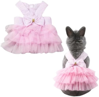 Bunny Dress Rabbit Tutu Skirt Holiday Outfit for Ferret (Striped Pink,XS)