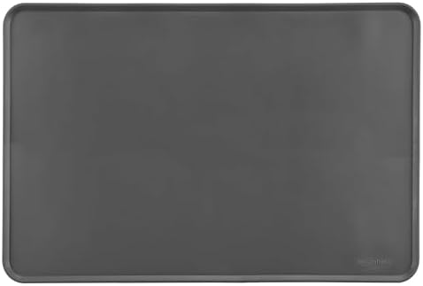 Amazon Basics Waterproof Non-Slip Silicone Pet Food and Water Bowl Mat with Raised Edge, Feeding Placemat to Protect Floors, 24" x 16", Grey