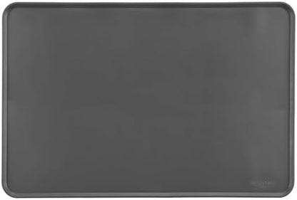 Amazon Basics Waterproof Non-Slip Silicone Pet Food and Water Bowl Mat with Raised Edge, Feeding Placemat to Protect Floors, 24" x 16", Grey