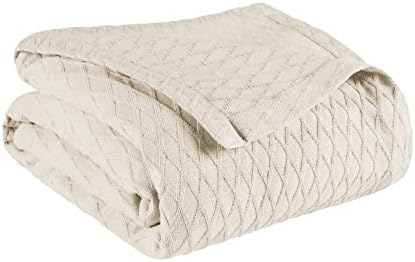 Superior Diamond Weave All-Season Cotton Blanket, Cover for Home, Couch, Bed, Soft, Warm Blankets, Boho Aesthetic, Comfy, Cozy, and Cute Covers, Decorative Bedding Essentials, Full/Queen, Ivory