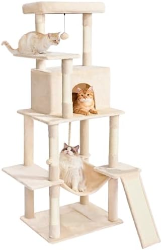 Cat Craft Cat Tree 63 Inch Cat Tower for Indoor Cats, Multi-Level Cat Tree for Large Cats 20 lbs+ Heavy Duty Cat Tower with Sisal Scratching Posts, Hammock, Condo and Extended Platform, Beign