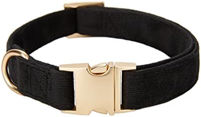 Soft Corduroy Fibric Dog Collar with High Grade Metal Buckle, for Medium Dogs(Black,Medium:12-19")