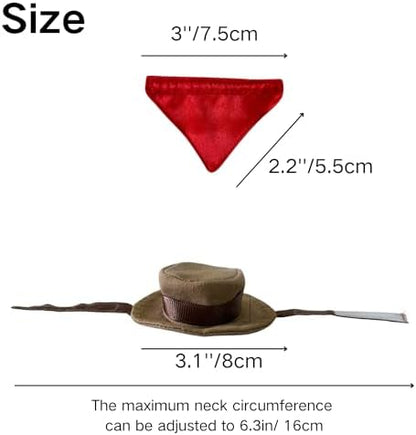 Bearded Dragon Cowboy Costume - Adjustable Lizard Cowboy Hat and Bandana Scarf Reptile Halloween Costume Photo Props for Gecko Chameleon Amphibians Ferret Hamster (Brown)