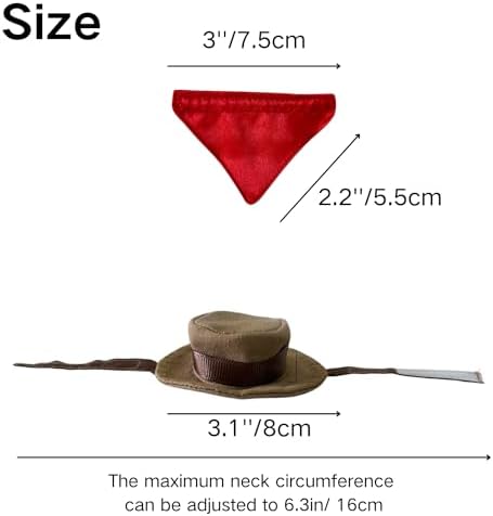 Bearded Dragon Cowboy Costume - Adjustable Lizard Cowboy Hat and Bandana Scarf Reptile Halloween Costume Photo Props for Gecko Chameleon Amphibians Ferret Hamster (Brown)