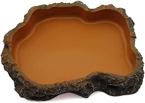 Reptile Water Dish,Resin Reptile Rock Food Feeder Bowl, Water and Food Bowl,Terrarium Decor for Leopard Gecko, Lizard,Spider,Turtle,Scorpion, Chameleon,Hermit Crabs (M, Orange)