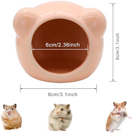 Ceramic Hamster House, Cute Animal Shaped Hamster Cave, Summer Cool Small Animal Hideout Habitat Decor for Dwarf Hamsters (Orange)
