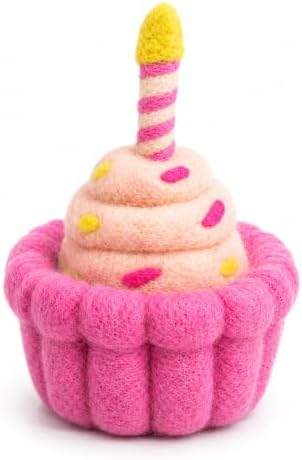 Glaciart One Wool Cat Birthday Cake Toy – Handmade Plush Catnip Design, Interactive Play for Indoor Cats, for Kittens & Cat Lovers