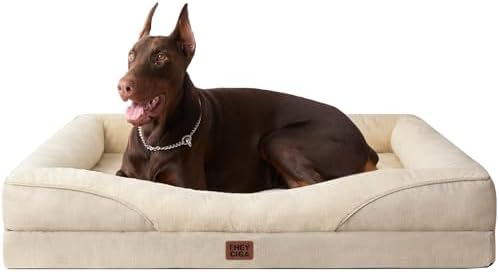 EHEYCIGA Orthopedic XL Dog Bed for Large Dog, Memory Foam Dog Couch, Beige