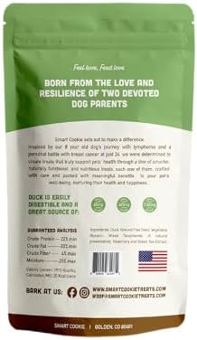 Smart Cookie Duck Jerky Dog Treats with Flax Seed, Omega Oils- Hypoallergenic Strips for Dogs and Puppies with Allergies, Sensitive Stomachs - Dehydrated, Grain Free, Made in USA - 3oz Bag, Pack of 1