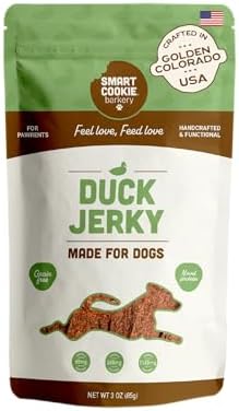 Smart Cookie Duck Jerky Dog Treats with Flax Seed, Omega Oils- Hypoallergenic Strips for Dogs and Puppies with Allergies, Sensitive Stomachs - Dehydrated, Grain Free, Made in USA - 3oz Bag, Pack of 1