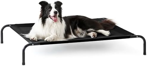 Love's cabin Elevated Cooling Dog Bed for Large Dogs, Portable Indoor & Outdoor Raised Pet Dog Cat Cot, Durable Summer Frame with Breathable Mesh, Black, 48 inches