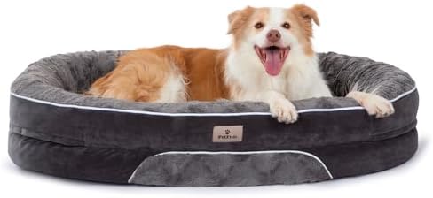 Orthopedic Dog Bed Couch for XLarge Sized Pets with Egg Foam Support, Four-Sided Bolster Cushions, Soft Tear-Resistant Fabric, and Removable Machine Washable Plush Cover, 42'', Dark Gray