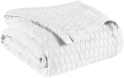 Superior Diamond Weave All-Season Cotton Blanket, Cover for Home, Couch, Bed, Soft, Warm Blankets, Boho Aesthetic, Comfy, Cozy, and Cute Covers, Decorative Bedding Essentials, Full/Queen, White