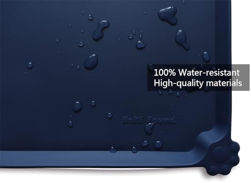 Hoki Found Large Waterproof Silicone Pet Food Mats Tray - Non Slip Pet Bowl Mats Placemat - Dog Pet Cat Feeding Mat - Dog Cat Food Mats -Pet Water Mats for Floors - French Navy