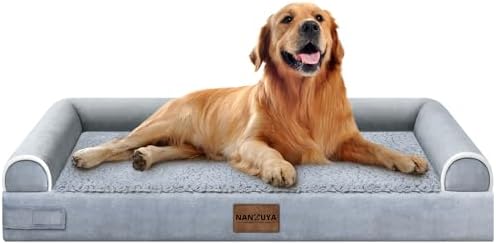 NANUYA Orthopedic Dog Bed for X-Large Dogs, 40 x 32 Inch, Light Grey
