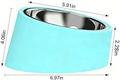 15° Tilted Dog Bowl for Small Dogs Flat-Faced Breeds - Anti-Choke Ergonomic Elevated Feeder Non-Slip Base - 2-in-1 Detachable Stainless Steel Food & Water Bowls - Calm Blue Cool & Clean - (Ｍ, Blue)