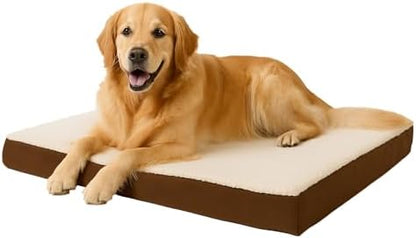 Orthopedic Dog Bed - 2-Layer Memory Foam Crate Mat with Machine Washable Sherpa Cover - 36x27 Pet Bed for Large Dogs Up to 65lbs by PETMAKER (Brown)