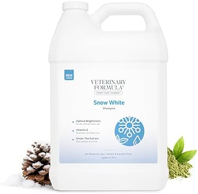 Veterinary Formula Smart Coat Complex Snow White Shampoo for Dogs and Cats, 128 Fl oz / 1 Gal – Gently Remove Stains & Yellowing Without Bleach/Peroxide – Cleans, Deodorizes & Brightens White Coats