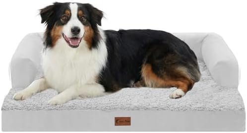 Orthopedic Washable Dog Bed for Medium Dogs, 35x22in, Grey White