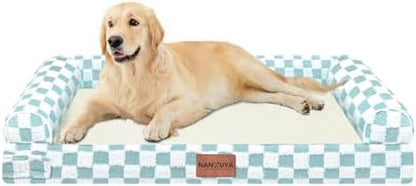 NANUYA Orthopedic Dog Bed for Large Dogs, 36 x 27 Inch, Green Grid