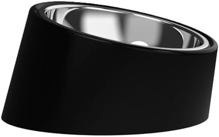15° Tilted Dog Bowl for Small Dogs Flat-Faced Breeds - Anti-Choke Ergonomic Elevated Feeder Non-Slip Base - 2-in-1 Detachable Stainless Steel Food & Water Bowls - Classic Black Sleek Style (S, Black)