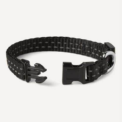 Amazon Basics Reflective Polyester Dog Collar, Adjustable Length 11.2"-16.9", 0.9" W, Quick-Release Buckle for Easy On/Off, Small, Black