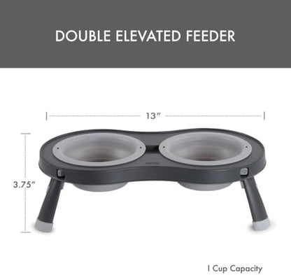Dexas Pets Elevated Double Pet Feeder, Small, 1 Cup Capacity Bowls, Light Gray, Raised Pet Food and Water Bowls