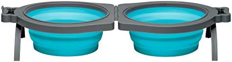 Loving Pets Bella Roma Double Diner Collapsible Dog Bowls - Silicone Dog Bowls, Foldable Bowl, Puppy Essentials & Hiking Pet Supplies Great for Home & Travel (Blue, Small)
