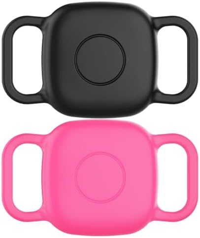 DDJ Waterproof Dog Collar Holder for Life360 Tile Mate Tracker, 2-Pack Durable Silicone Cover, Anti Lost for Life 360 Tile Tracker Case for Cat & pet Collars, Easy Installation, Black,Pink Punch