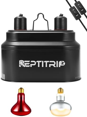 REPTITRIP Dual Reptile Lamp Fixture with 100W Daytime Heat & 100W Nighttime Infrared Heat Bulbs, 2 Independent Switches, Reptile Heat Lamp Combo Pack - No UVB