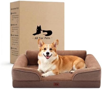 Orthopedic Dog Beds for Medium Size Dogs, Waterproof Egg-Crate Foam Pet Couch Bed with Soft Sides, Non-Slip Dog Sofa with Flannel Removable Washable Cover, 28" L Supportive Pet Sofa, Brown