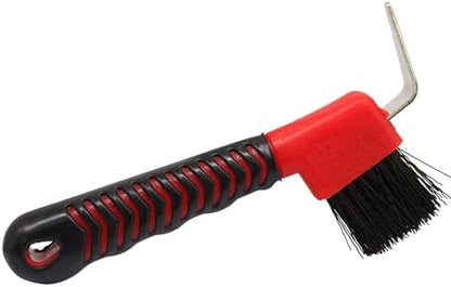 Hoof Pick Brushes, Soft Touch Rubber Handle Portable Hoofpick, Stiff Hoof Pick for Horse Care, Groomers (Red)