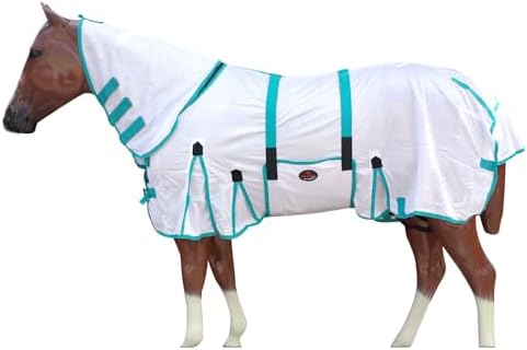 HILASON Horse Fly Sheet 78 in White Turquoise UV Mesh