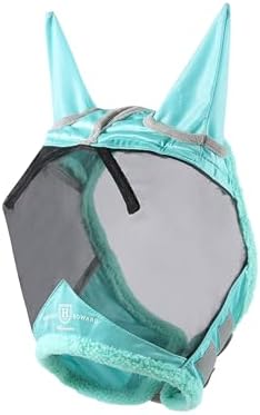 Harrison Howard Horse Fly Mask UV Protective Fine Mesh with Extra Wool Soft Touch on Skin Fly and UV Protection Summer Mint-Black L