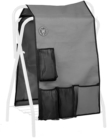 Harrison Howard Horse Saddle Rack Cover with Pockets, Waterproof Saddle Storage Cover & Horse Tack Organizer, Saddle Rack Protection for Barn, Trailer & Travel（Saddle Rack not Included）-Grey