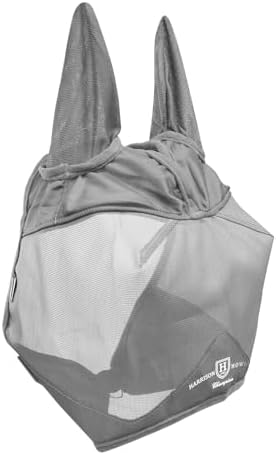 Harrison Howard UV-Proof Multi-Function Fabrics Thick Fleece Padding Horse Fly Mask Half Face with Ears Original Grey Horse Large