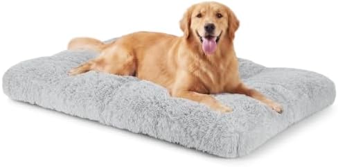 JOEJOY Large Dog Bed Crate Pad, Deluxe Plush Washable Dog Beds Fulffy Soft Kennel Pad Anti-Slip Pet Sleeping Mat for Extra Large Medium Small Dogs, 44" x 32", Grey