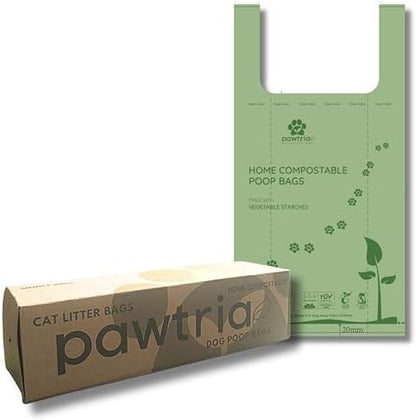 Pawtria Home Compostable XL Poop Bags with Handles, 100 Bags, Mega Roll