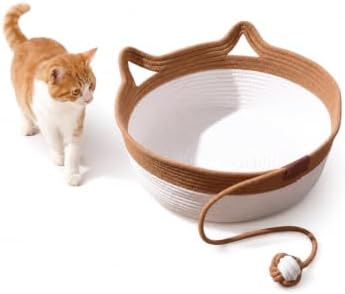 Natural Rope Cat Basket, Handmade Cotton Cat Bed with Ball, Large