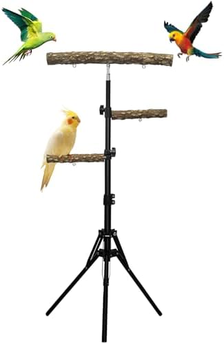 3-Layer 16-63 Inch Height Adjustable Bird Perch Pepper Wood Birds Training Perch Stand Parakeet Perches Indoor and Outdoor Parrot Stands for Small to Medium Bird