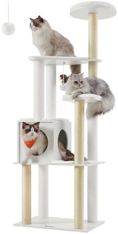 Feandrea Cat Tree, 65-Inch Multi-Level Tower with 5 Scratching Posts